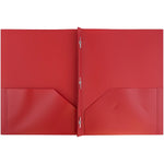 JAM Paper POP 2-Pocket Plastic Folders with Metal Prongs Fastener Clasps, Red, 6/Pack (382ECredd)