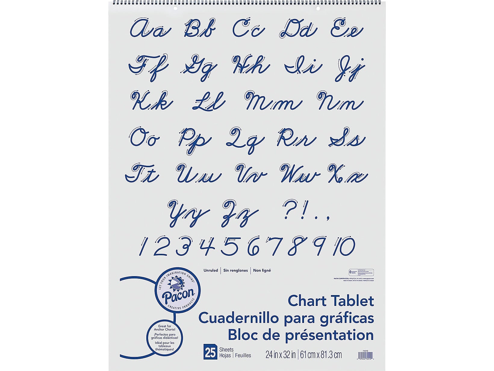 Pacon Classroom Cursive Cover Chart Tablet, 32" x 24", Unruled, White, 25 Sheets (74510)