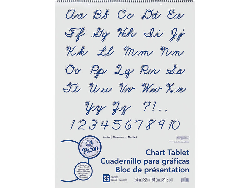 Pacon Classroom Cursive Cover Chart Tablet, 32" x 24", Unruled, White, 25 Sheets (74510)
