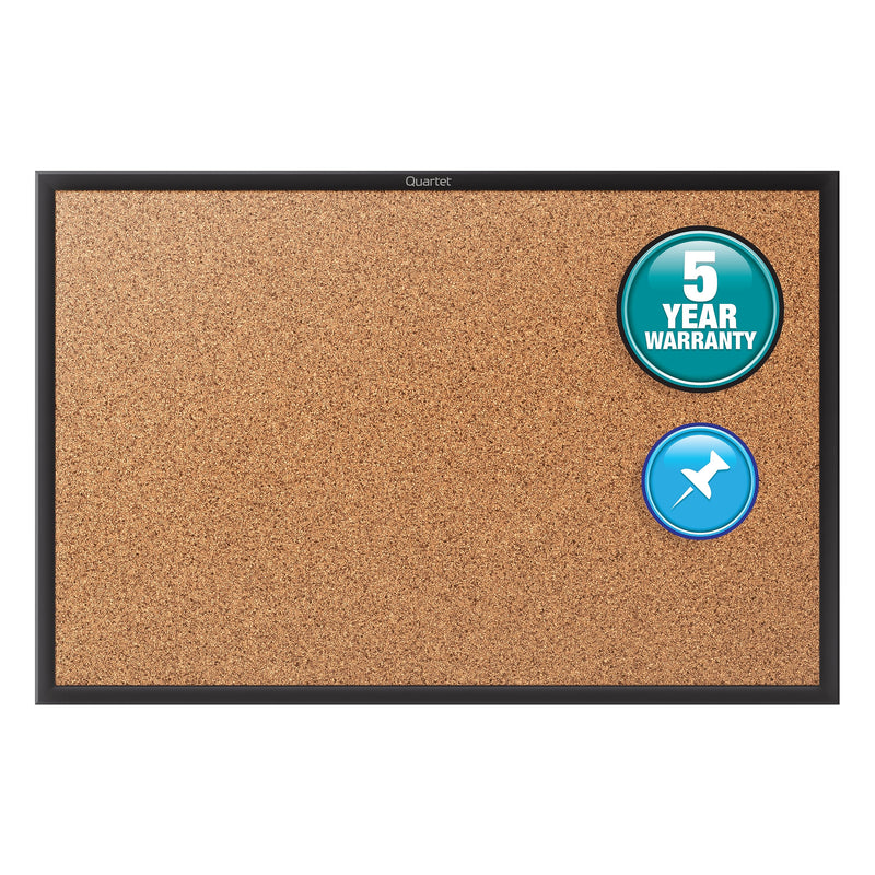 Quartet Classic Cork Bulletin Board, Black Frame, 3' x 2' (2303B)