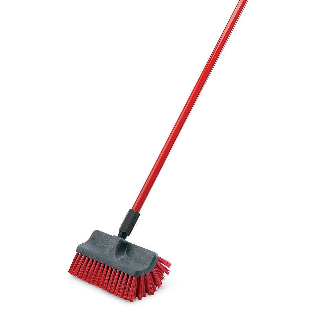 Libman Dual-Surface Scrub Brush & 60" Handle, Steel Handle, 10" Brush, Red, Case of 6, (0532)