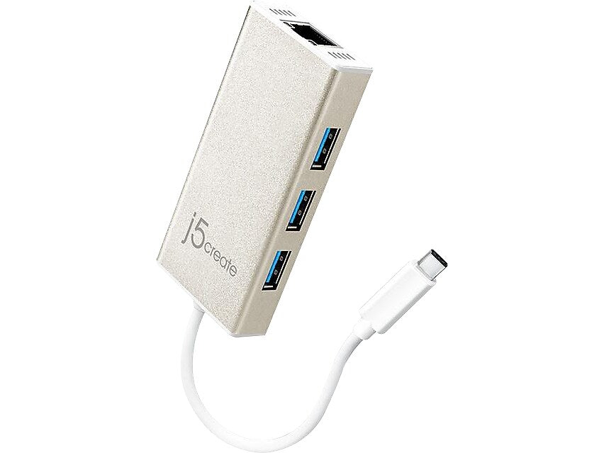 j5create USB-C to Ethernet (RJ-45)/USB Adapter, M/F, Multicolored (JCH471)
