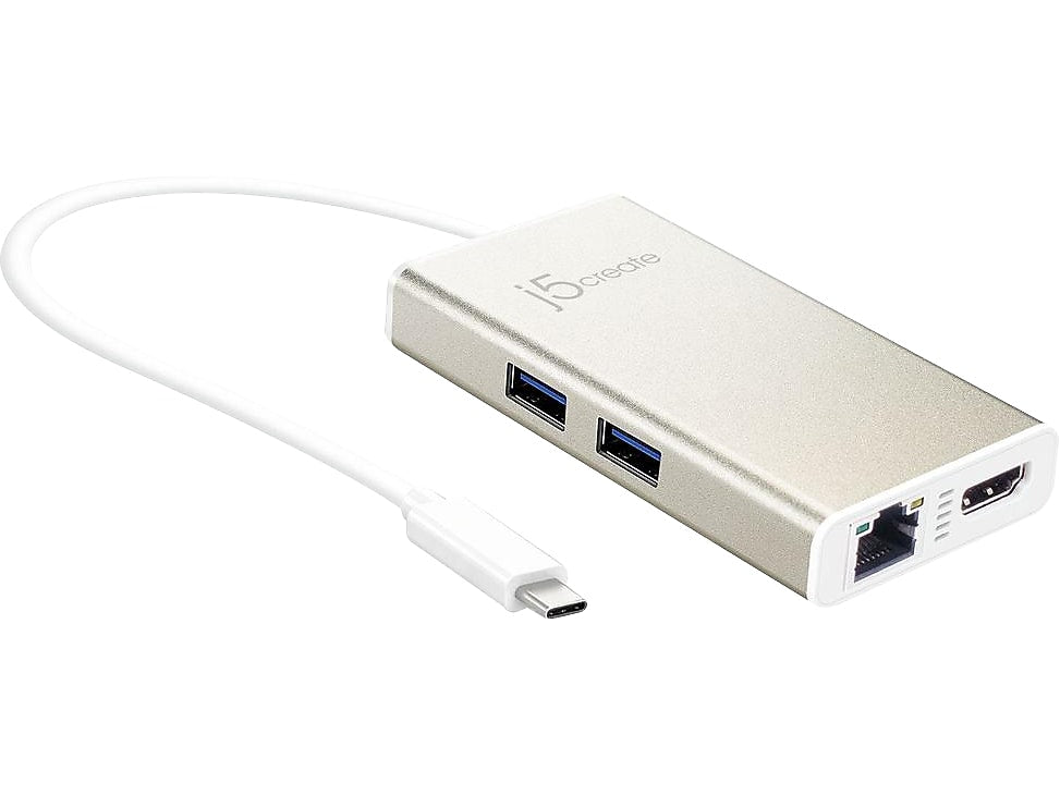 j5create USB-C to HDMI/RJ45/USB 3.0 Audio/Video Adapter, Male to Female, Assorted Colors (JCA374US)