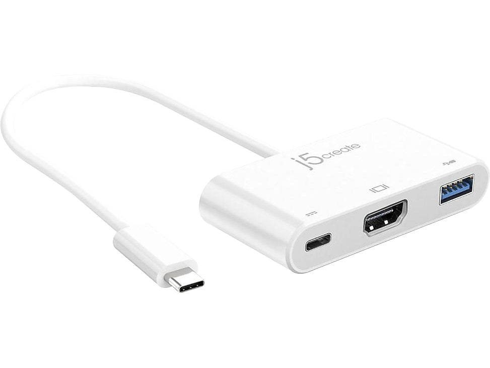 j5create USB-C to USB-C/HDMI/USB-A/Audio/Video Adapter, Male to Female/Female, White (JCA379)