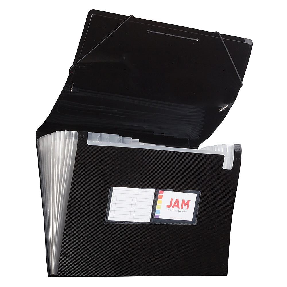 JAM Paper 13 Pocket Plastic Expanding File, Accordion Folders, Legal Size, 10 x 15, Black, 24/Pack (2163584B)