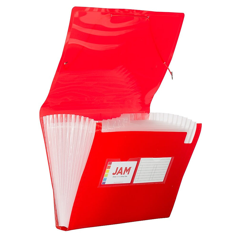 JAM Paper® 13 Pocket Plastic Expanding File, Accordion Folders, Letter Size, 9 x 13, Red, Sold Individually (21621715)