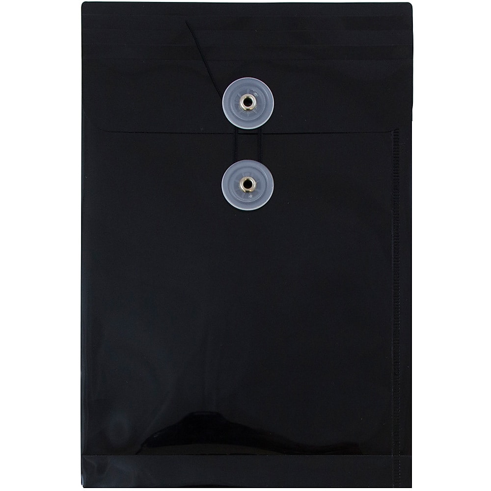 JAM Paper Plastic Filing Envelope with Button & String Closure, Black, 12/Pack (472B1BL)