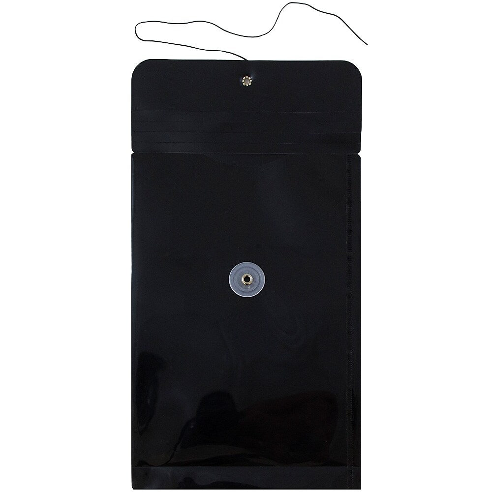 JAM Paper Plastic Filing Envelope with Button & String Closure, Black, 12/Pack (472B1BL)