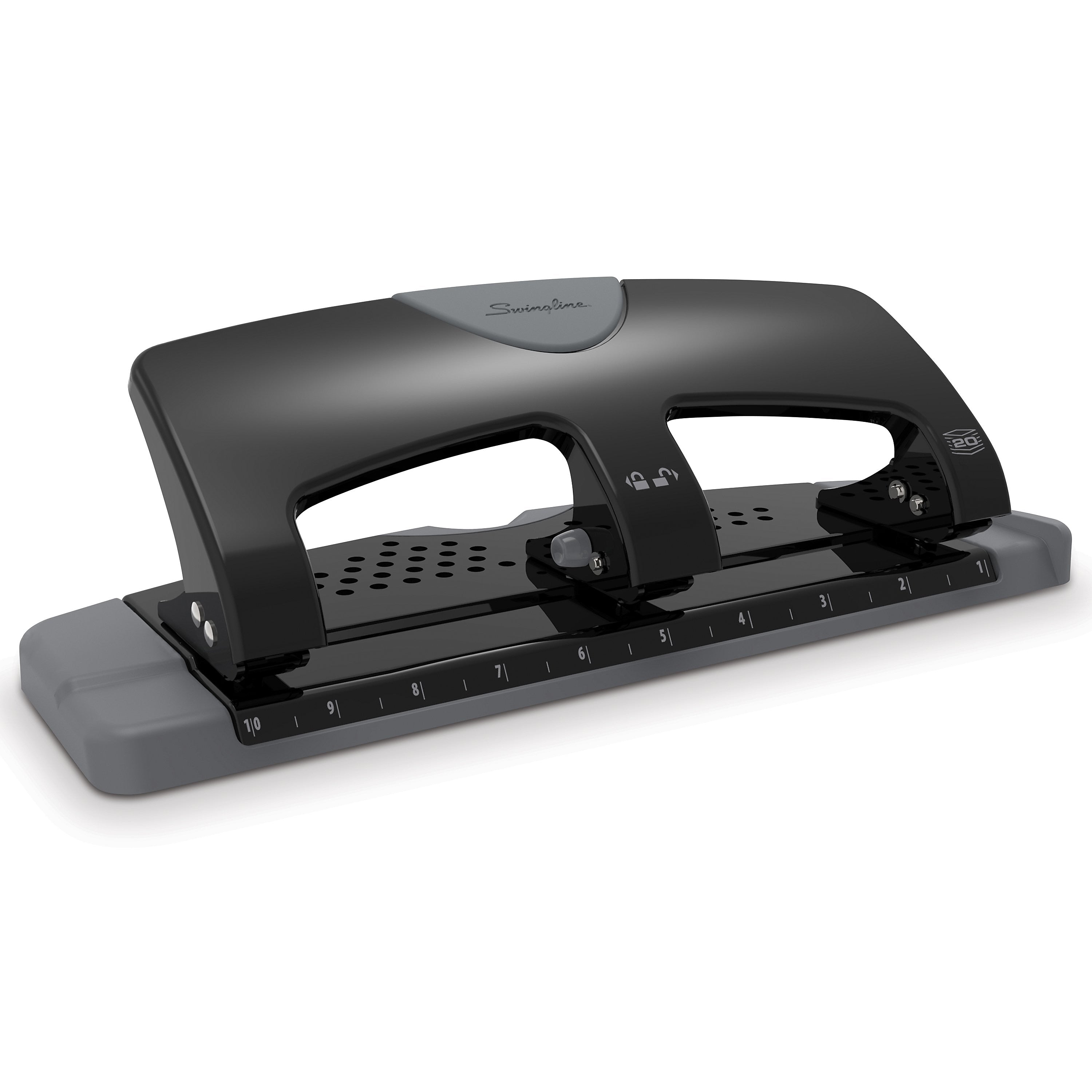 Swingline SmartTouch Low Force Desktop 3-Hole Punch, 20 Sheet Capacity, Black/Gray (74133)