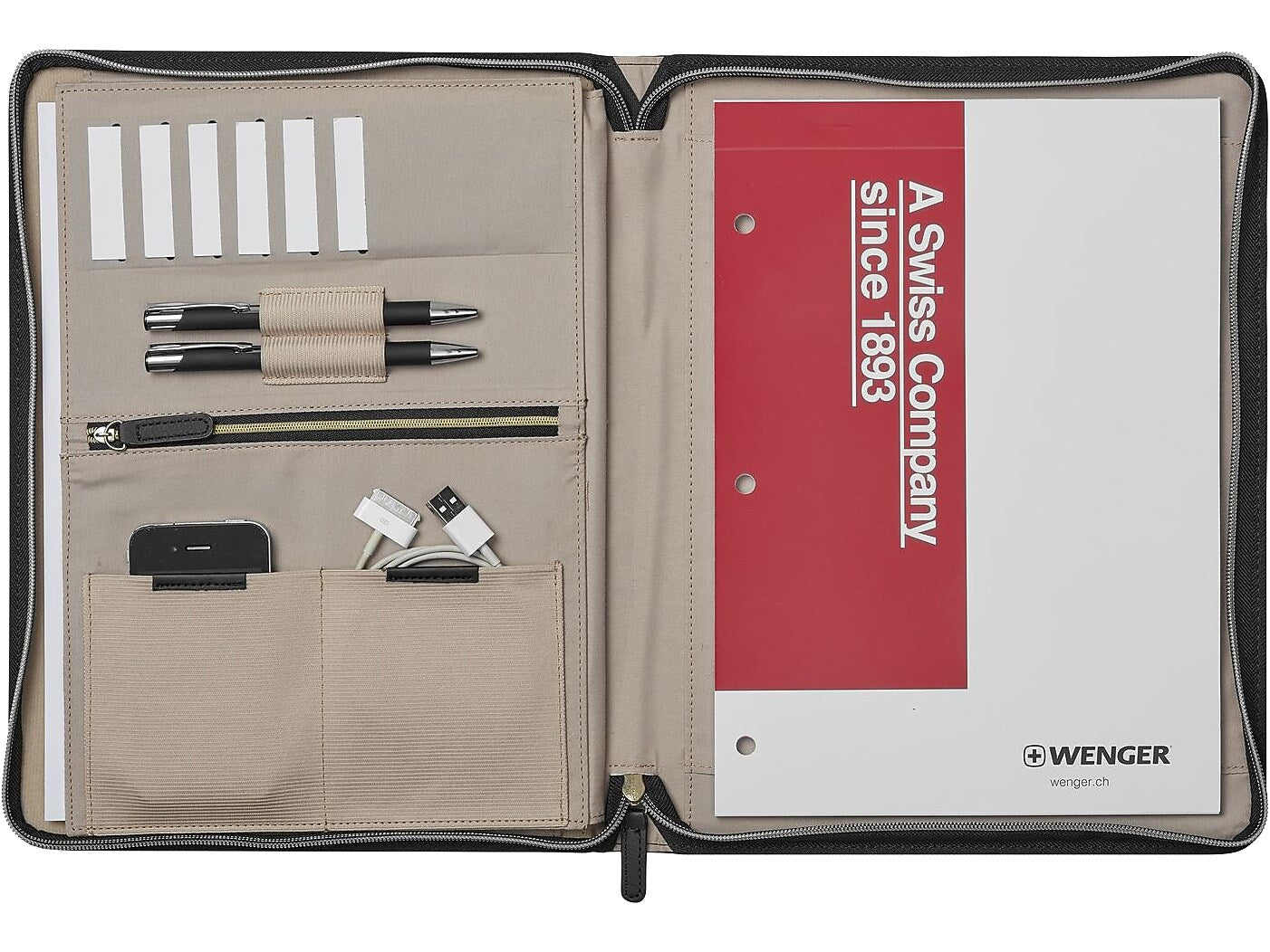 Wenger Amelie Polyester Padfolio with Zipper Closure, Black (601676)