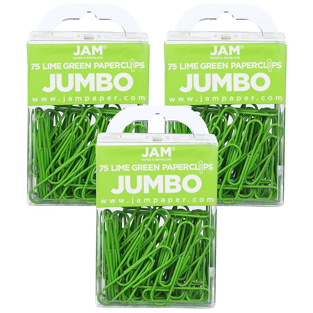JAM Paper Jumbo Paper Clips, Lime Green, 3/Pack (21830627B)