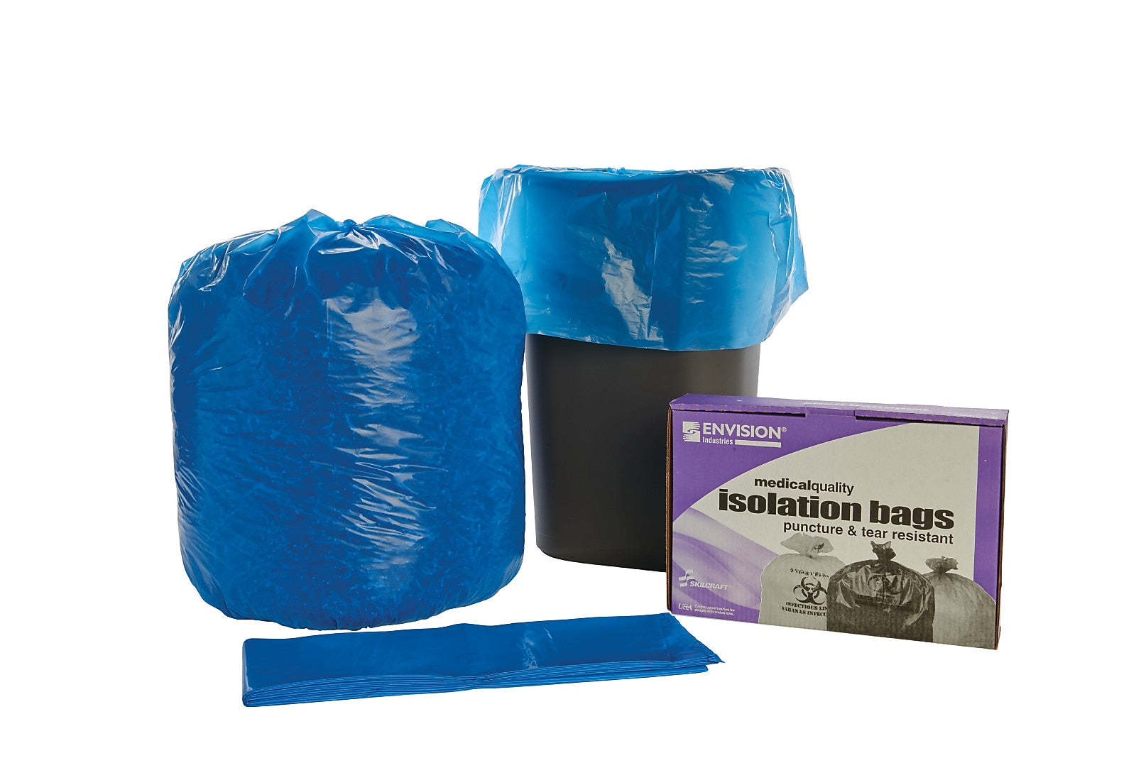 AbilityOne SKILCRAFT 32-33 Gallon Biohazard Bag, Low Density, 1.2 mil, Blue, 30 Bags/Box (NSN5173665)