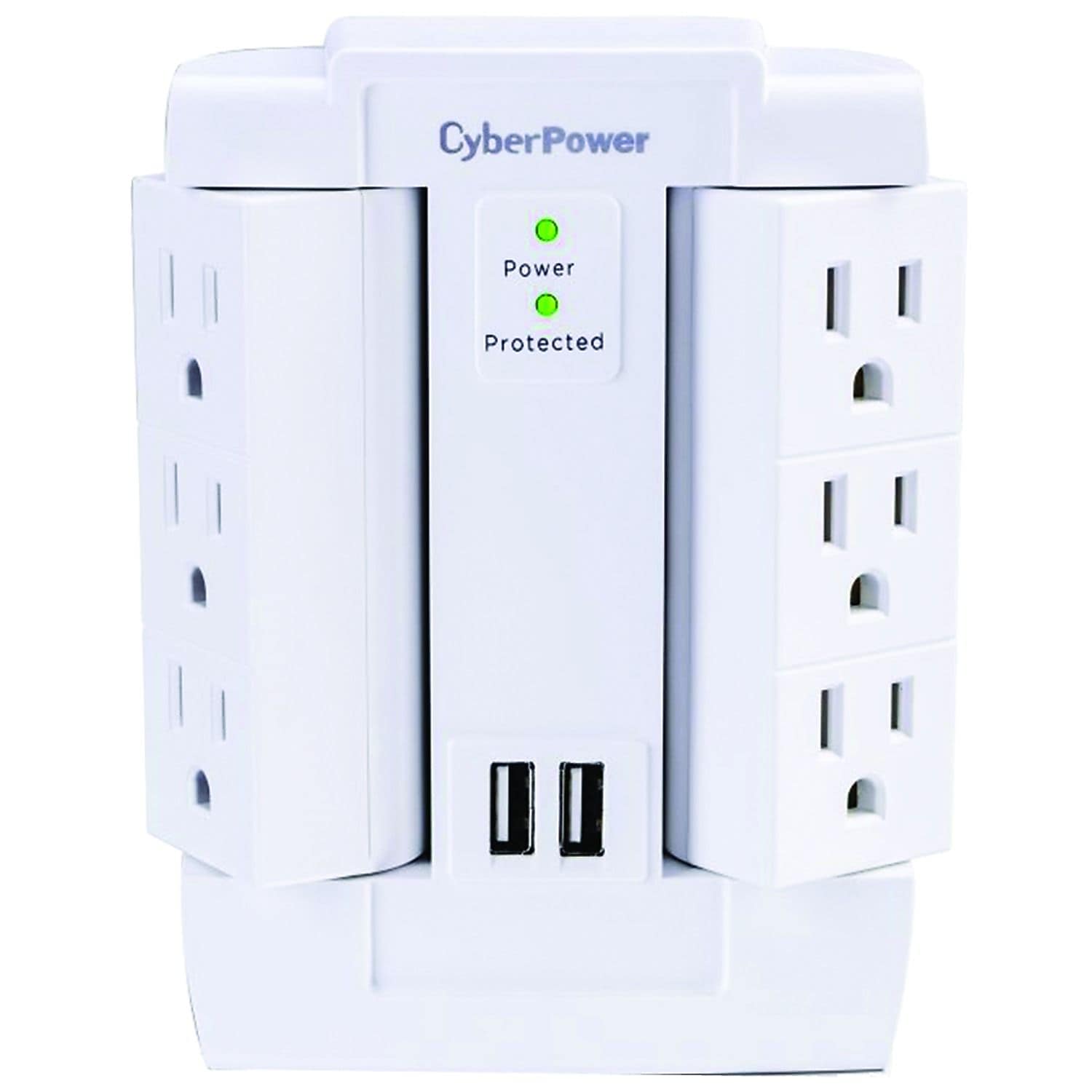 Cyberpower Professional Series 6-Outlet Swivel Surge Protector, 2 USB, 1200 Joules, White (CYBSP600WSURC2)