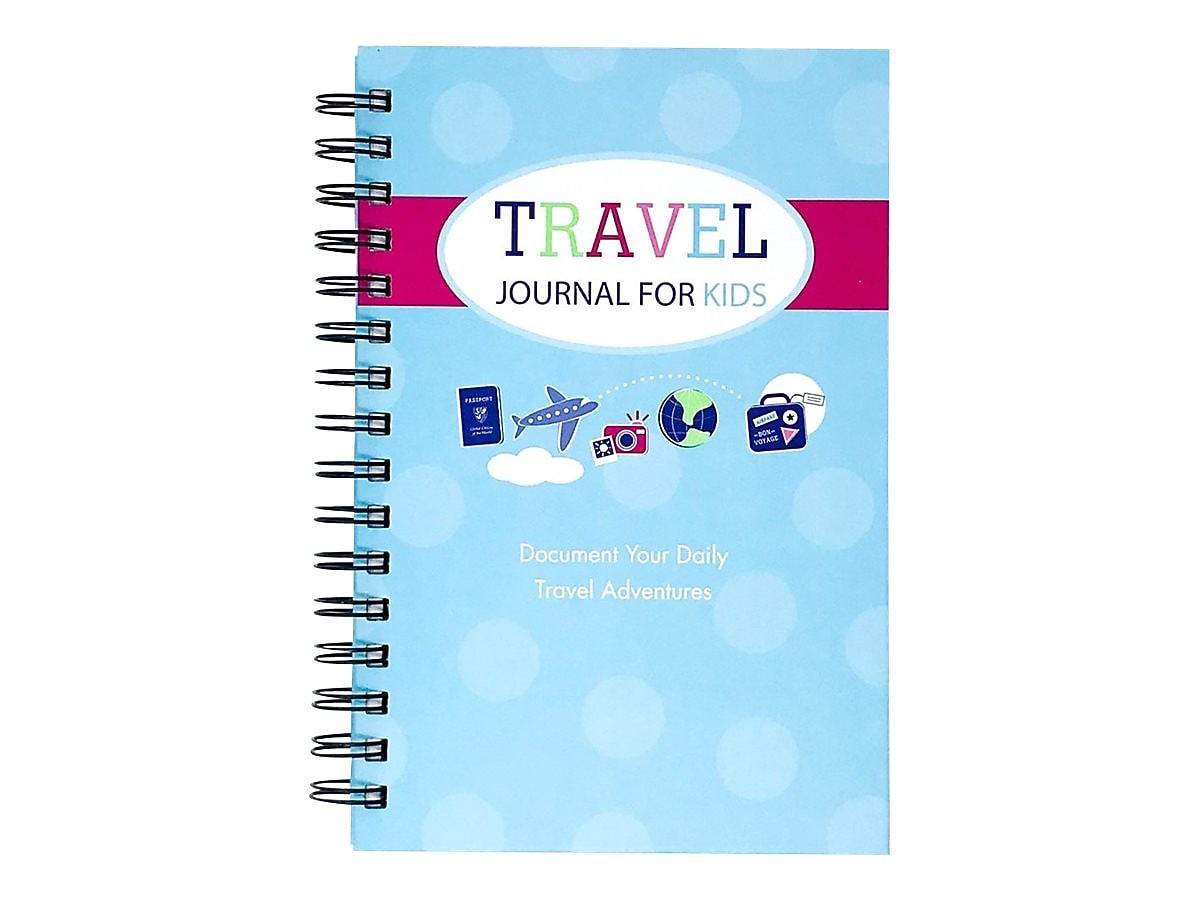 Kahootie Co. Travel Journal For Kids Hardcover Journal, 5.5" x 8.5", Wide Ruled, Pink/Teal, 60 Pages (TRAVTP-H)