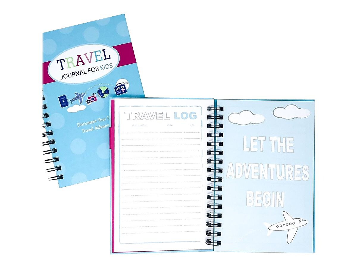 Kahootie Co. Travel Journal For Kids Hardcover Journal, 5.5" x 8.5", Wide Ruled, Pink/Teal, 60 Pages (TRAVTP-H)