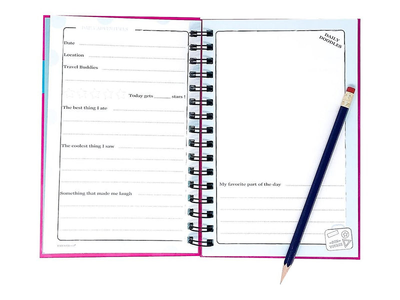 Kahootie Co. Travel Journal For Kids Hardcover Journal, 5.5" x 8.5", Wide Ruled, Pink/Teal, 60 Pages (TRAVTP-H)