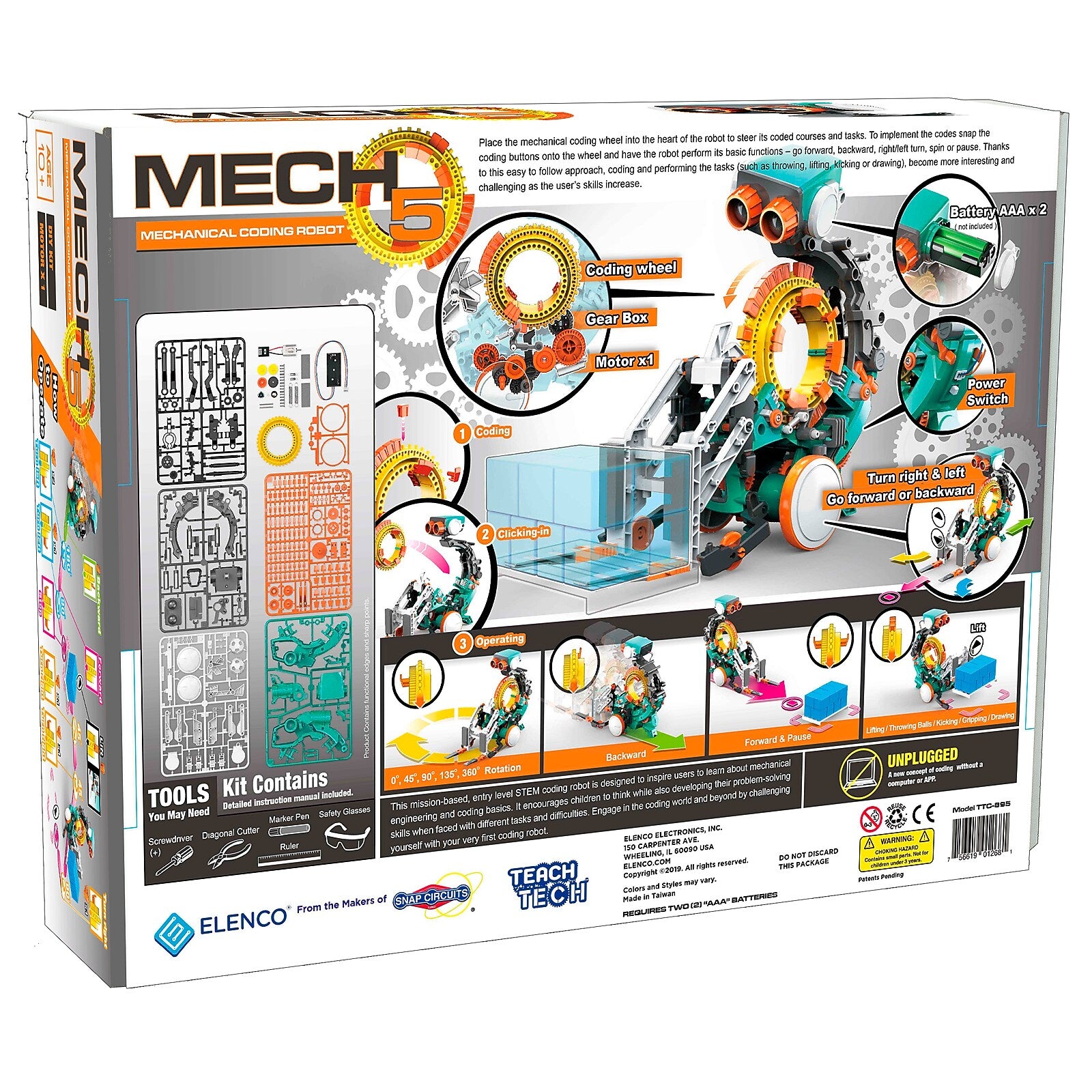 Elenco Teach Tech Mech-5 Mechanical Coding Robot, 220 Pieces (EE-TTC895)