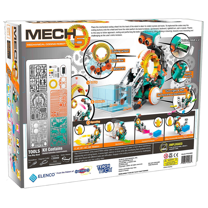 Elenco Teach Tech Mech-5 Mechanical Coding Robot, 220 Pieces (EE-TTC895)