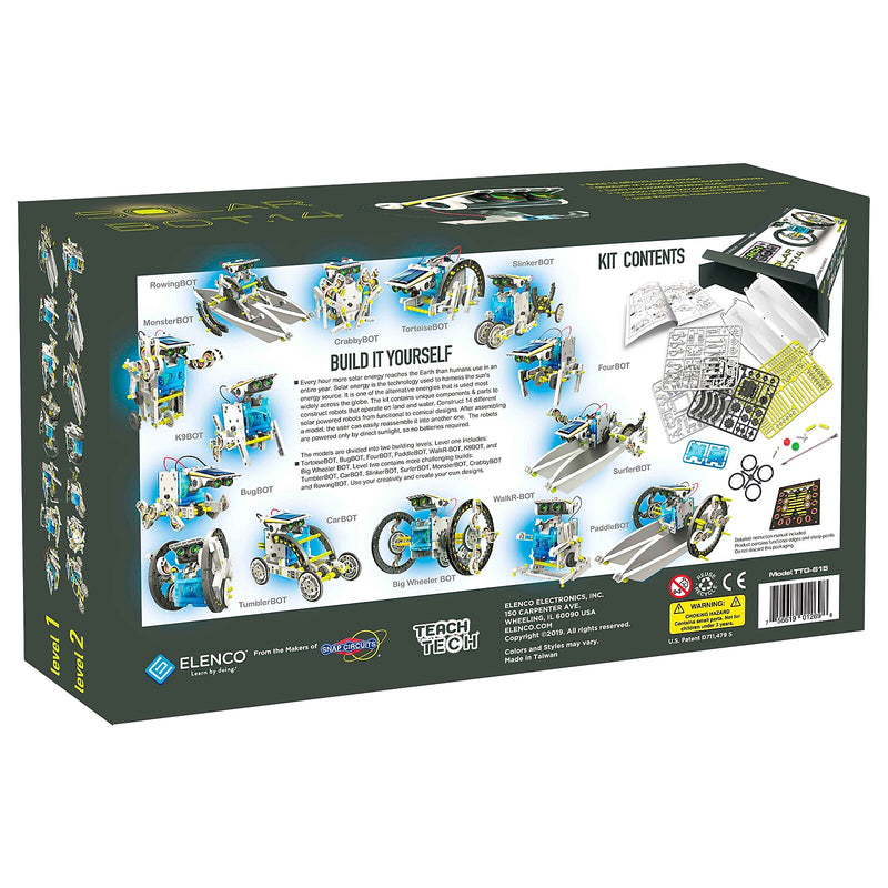 Elenco Teach Tech SolarBot.14 Solar Robot Kit, 250 Pieces, Blue/Yellow (EE-TTG615)