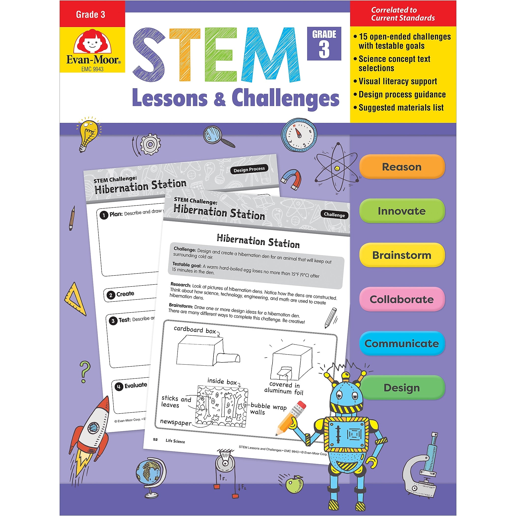 Evan-Moor STEM Lessons and Challenges, Teacher Reproducibles, Grade 3 (EMC9943)