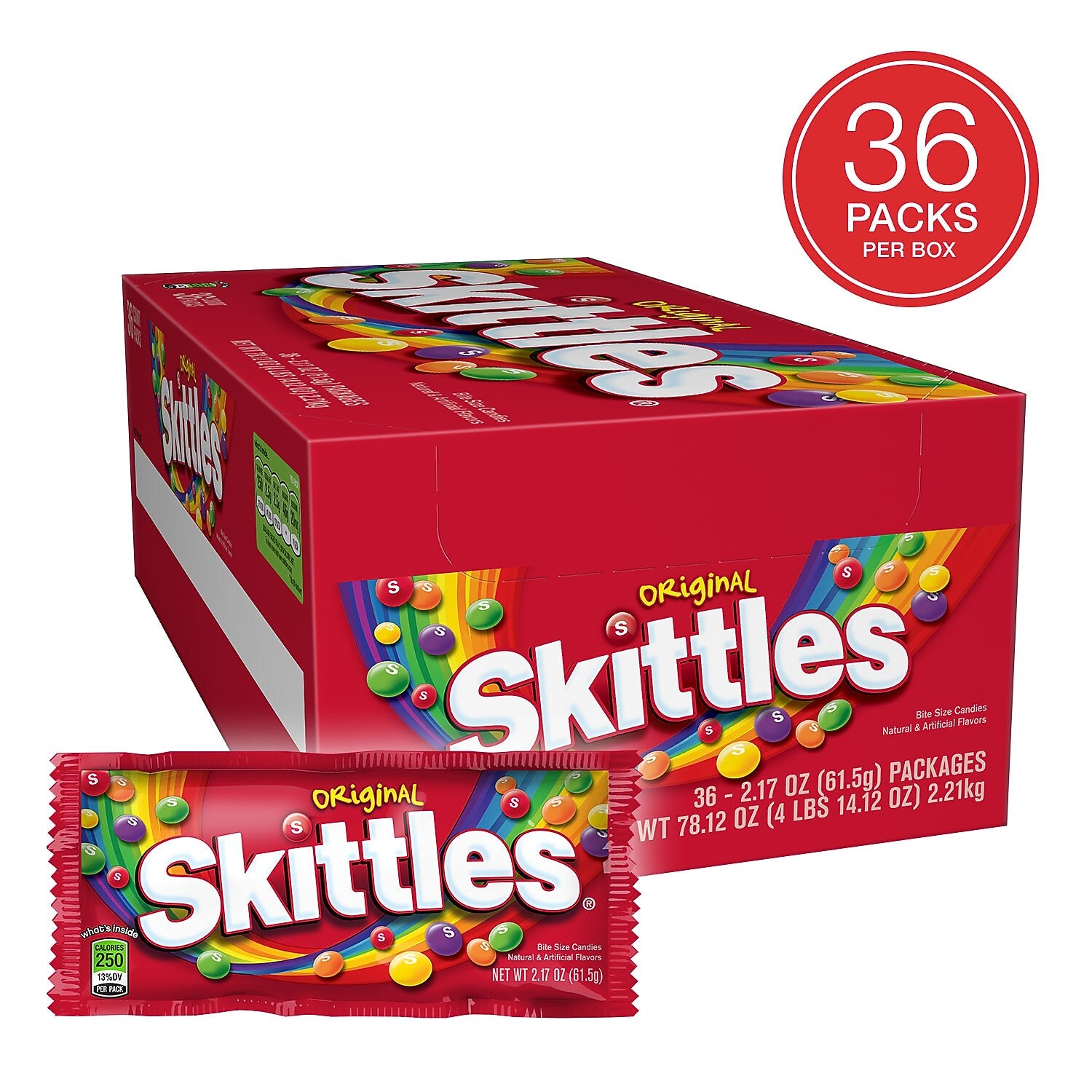 Skittles Original Fruit Flavored Candy, 2.17 oz., 36/Box (209-00148)
