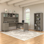 Bush Furniture Somerset 72"W 3 Position Sit to Stand L Shaped Desk with Hutch and Bookcase, Ash Gray (SET017AG)