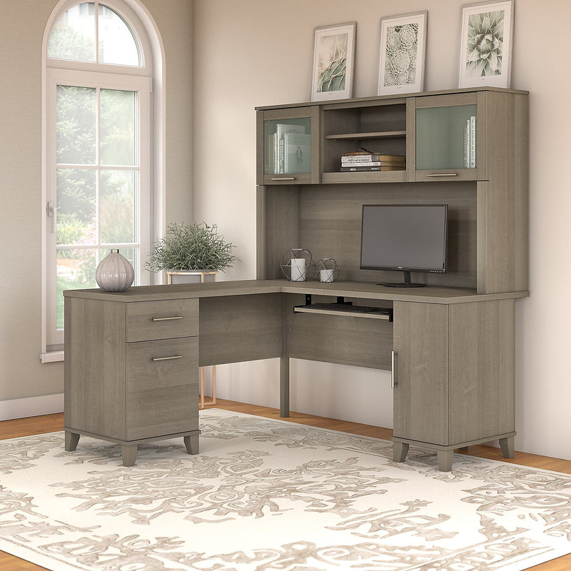 Bush Furniture Somerset 60"W L Shaped Desk with Hutch, Ash Gray (SET002AG)
