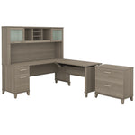 Bush Furniture Somerset 72"W 3 Position Sit to Stand L Shaped Desk with Hutch and File Cabinet, Ash Gray (SET016AG)