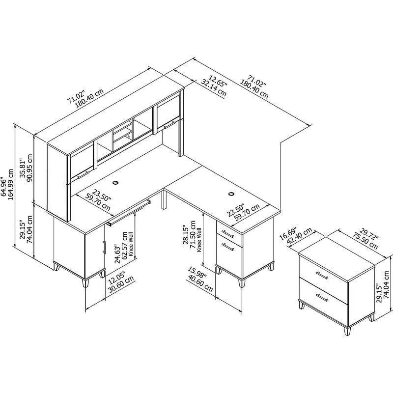 Bush Furniture Somerset 72W L Shaped Desk with Hutch and Lateral File Cabinet, Ash Gray (SET009AG)