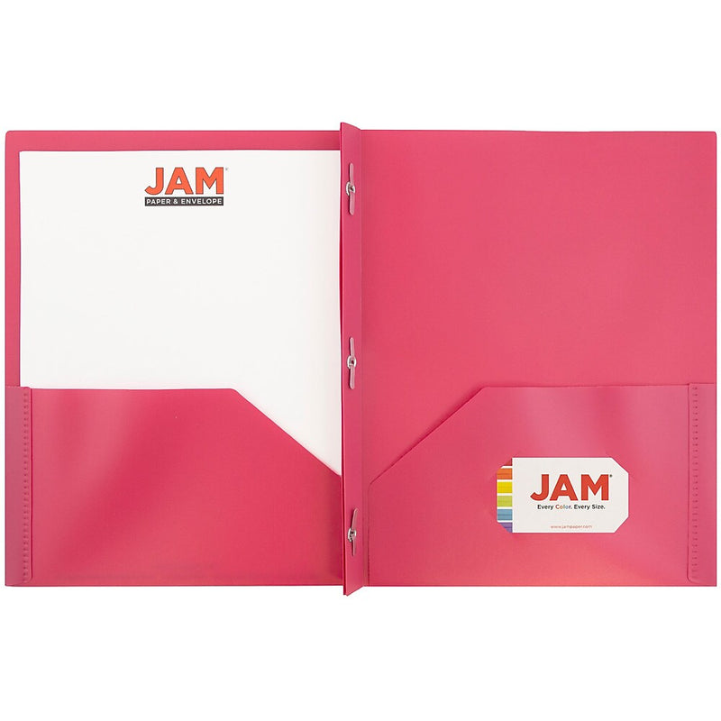 JAM Paper POP 2-Pocket Plastic Folders with Metal Prongs Fastener Clasps, Fuchsia Hot Pink, 6/Pack (382ECfu)