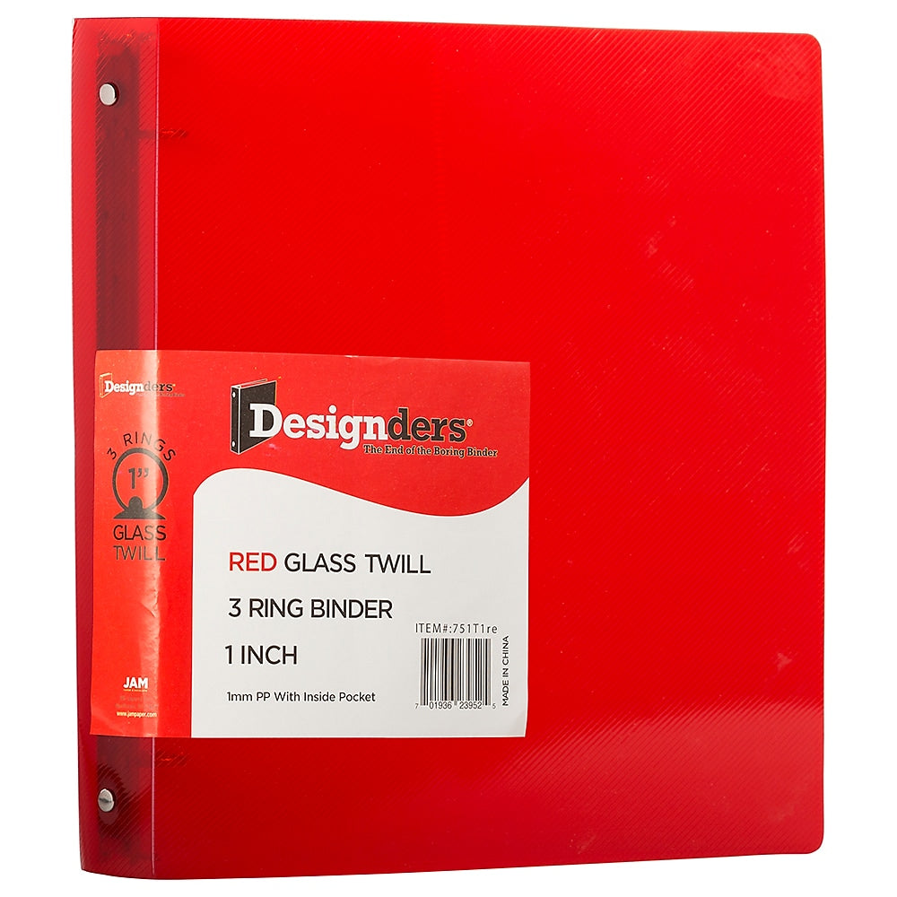 JAM Paper Designders 1" 3-Ring Flexible Poly Binders, Red (751T1RE)
