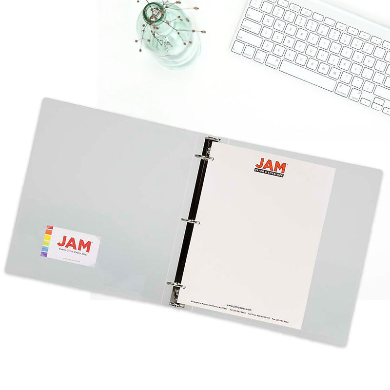 JAM Paper 1 1/2" 3-Ring Flexible Poly Binders, Clear Glass Twill (762T15CL)
