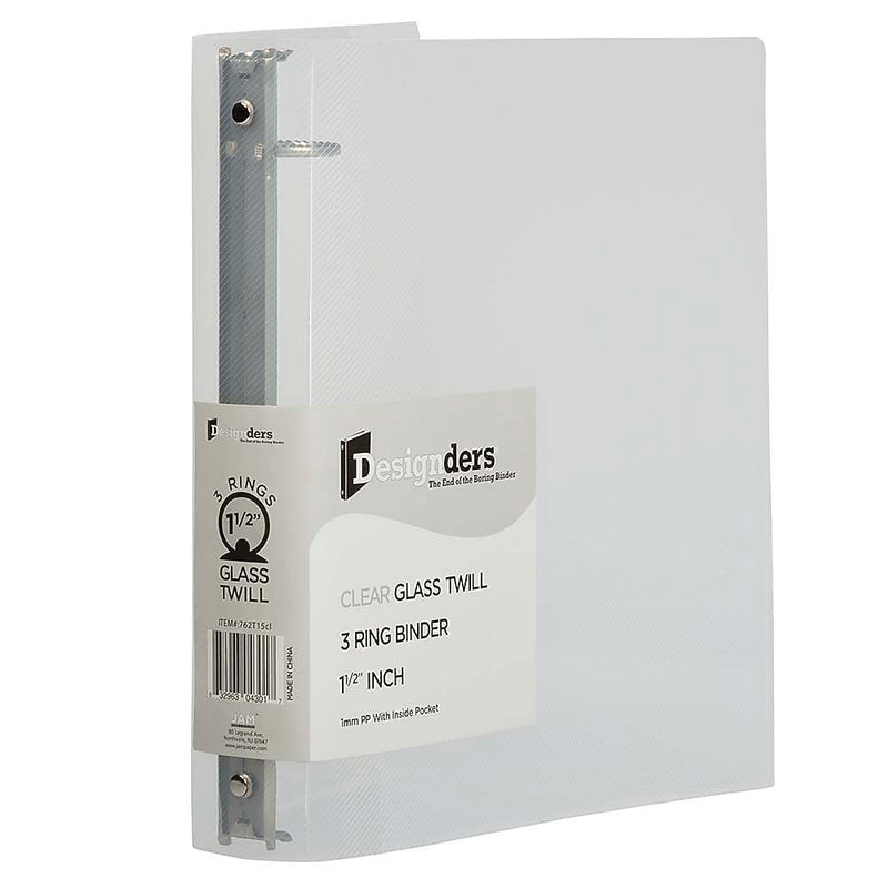 JAM Paper 1 1/2" 3-Ring Flexible Poly Binders, Clear Glass Twill (762T15CL)