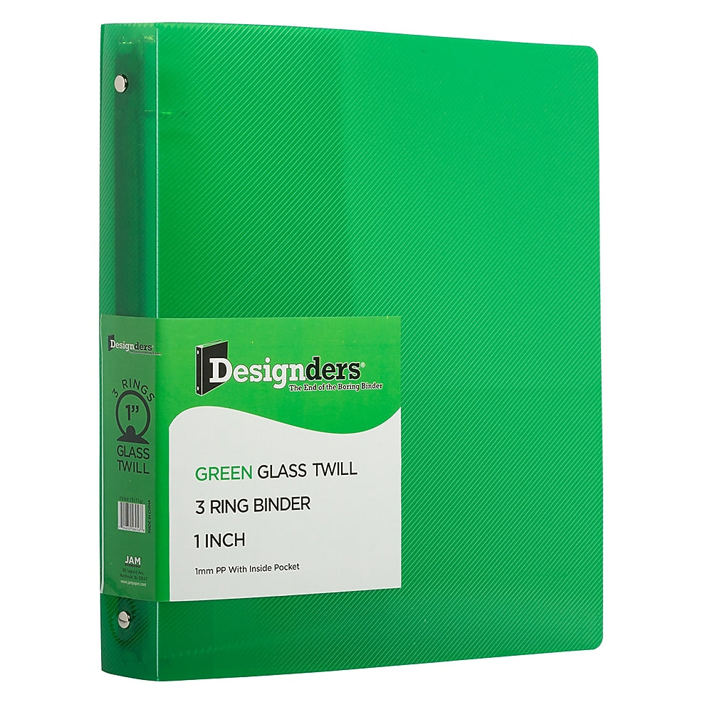 JAM Paper Heavy Duty 1" 3-Ring Flexible Poly Binders, Green (751T1GR)