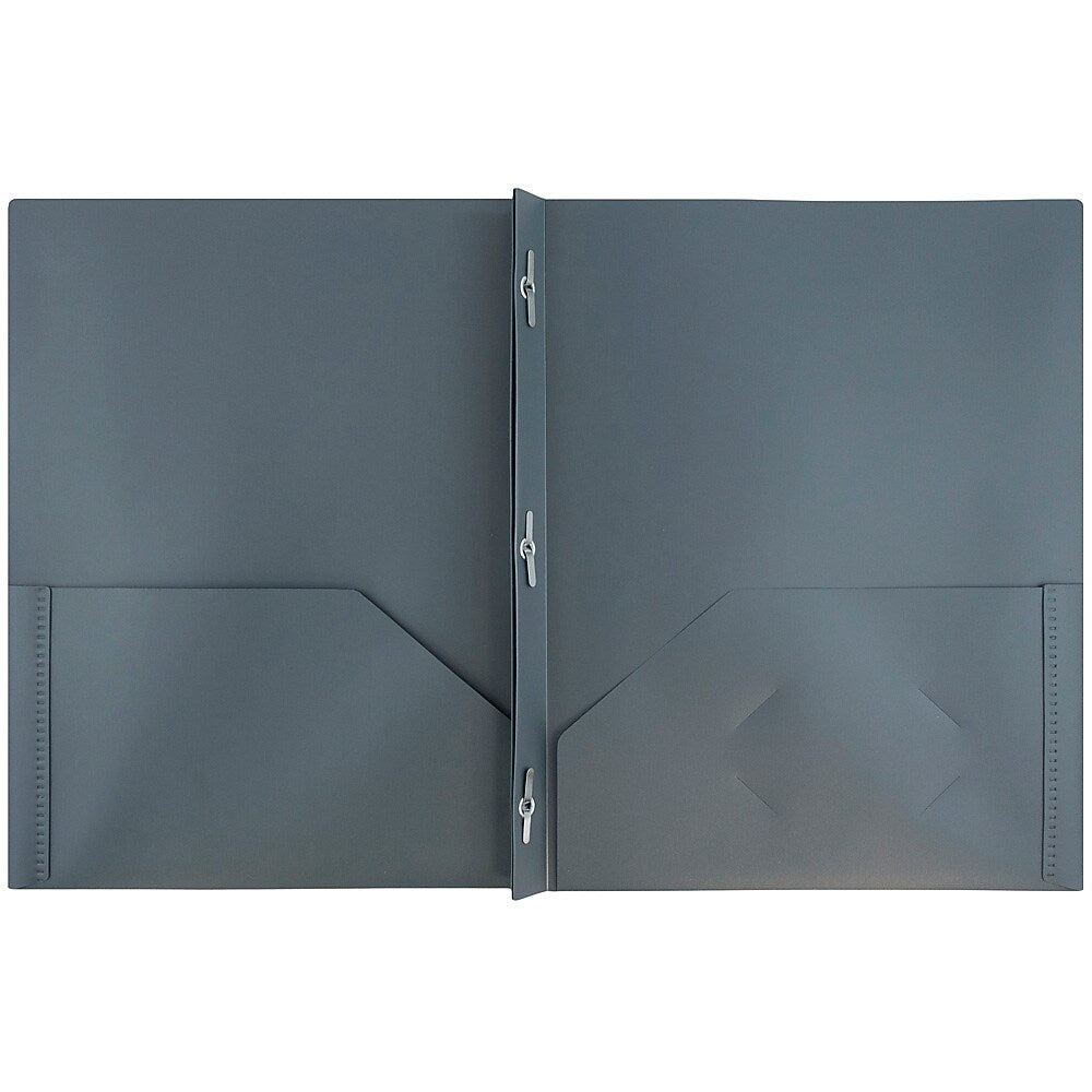JAM Paper POP 2-Pocket Plastic Folders with Metal Prongs Fastener Clasps, Grey, 6/Pack (382ECgyu)