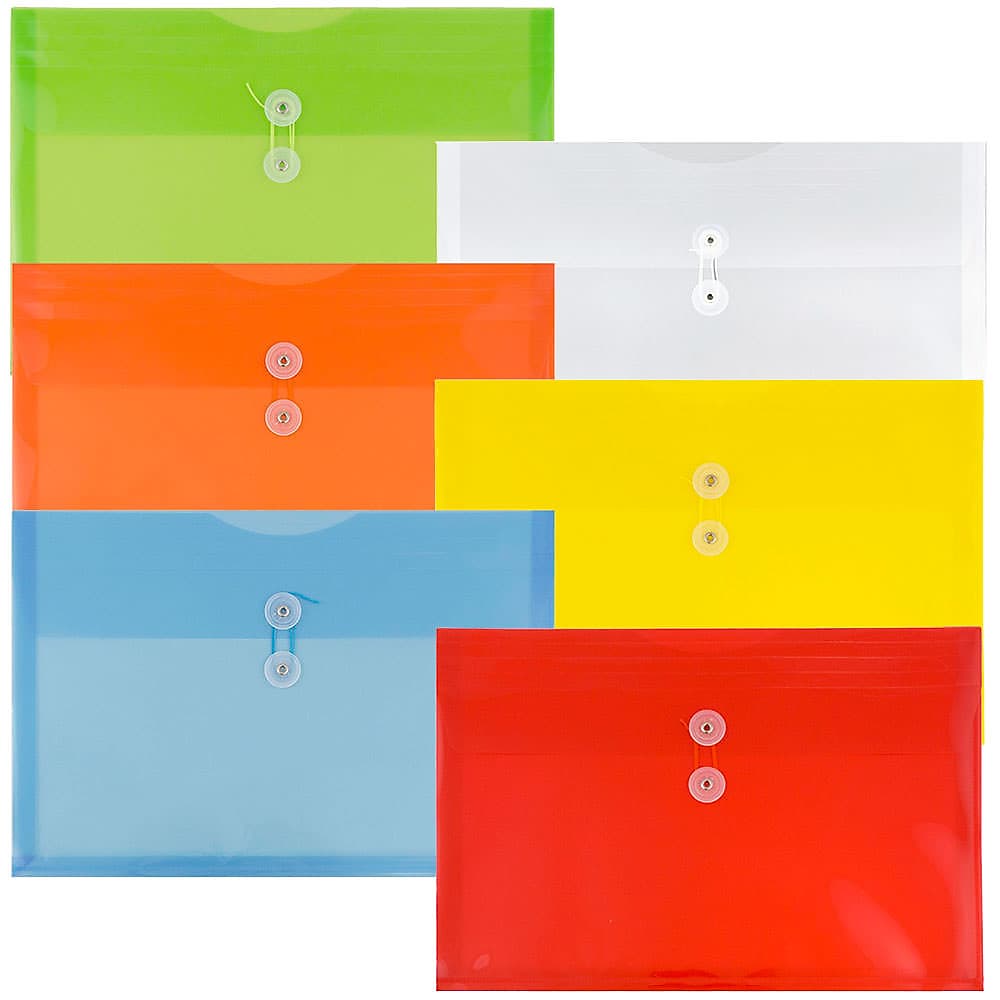 JAM PAPER Plastic Filing Envelopes with Button & String Tie Closure, Legal Size, Assorted Colors, 6/Pack (219B1RLIGBYORCL)
