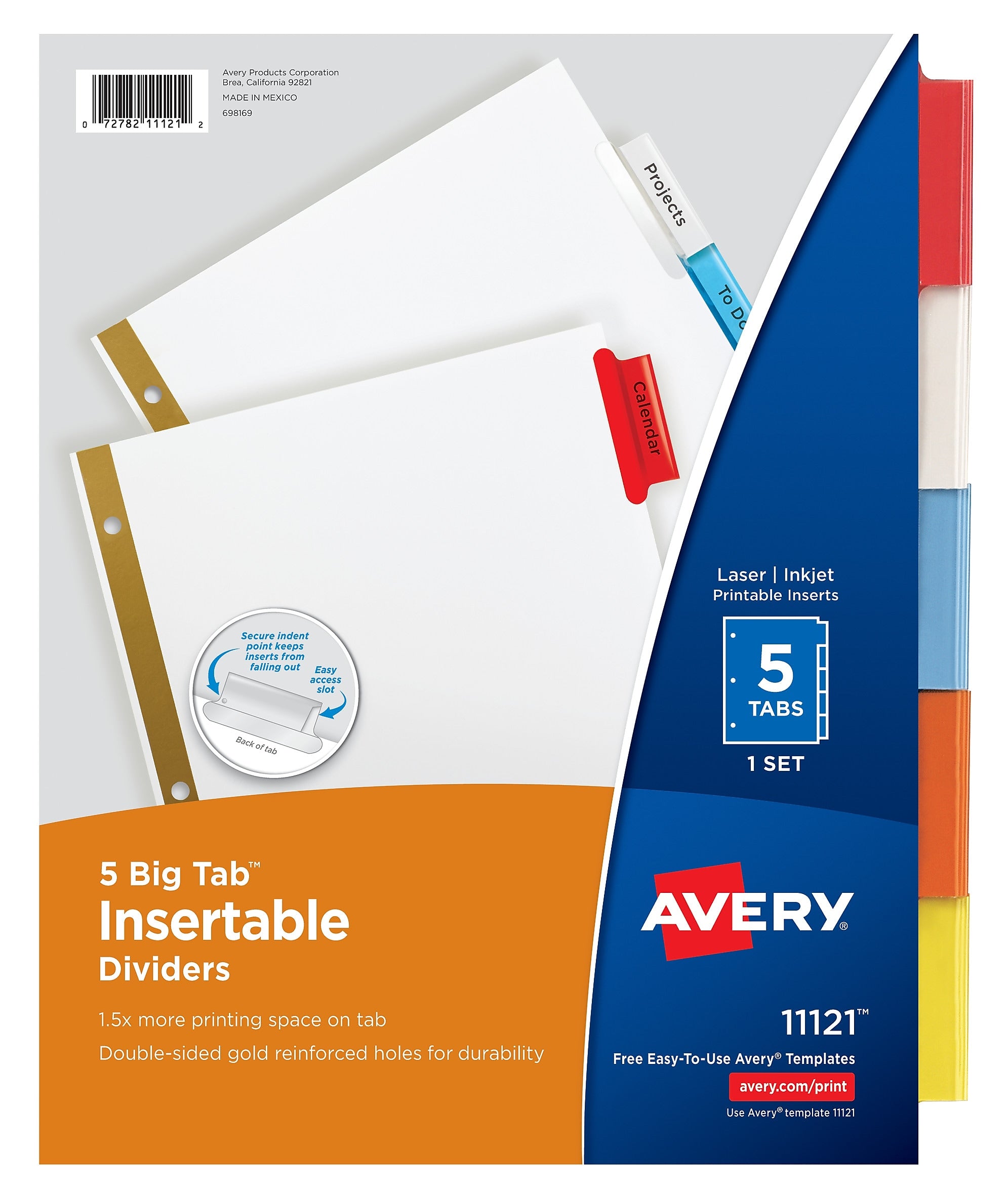 Avery Big Tab Insertable Paper Dividers, Assorted Color 5 Tab, White (11121)