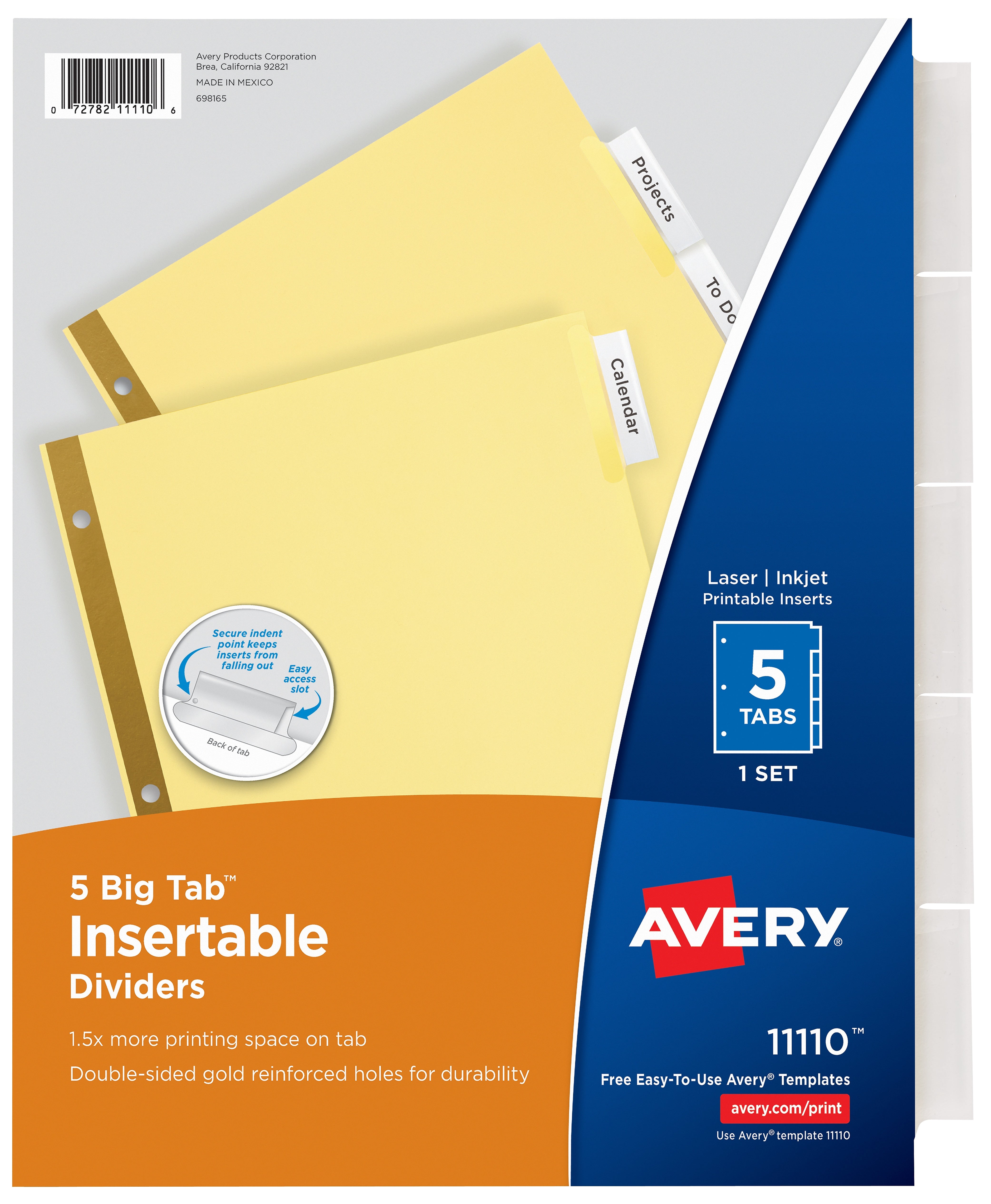 Avery Big Tab Insertable Paper Dividers, 5-Tab, Yellow (11110)