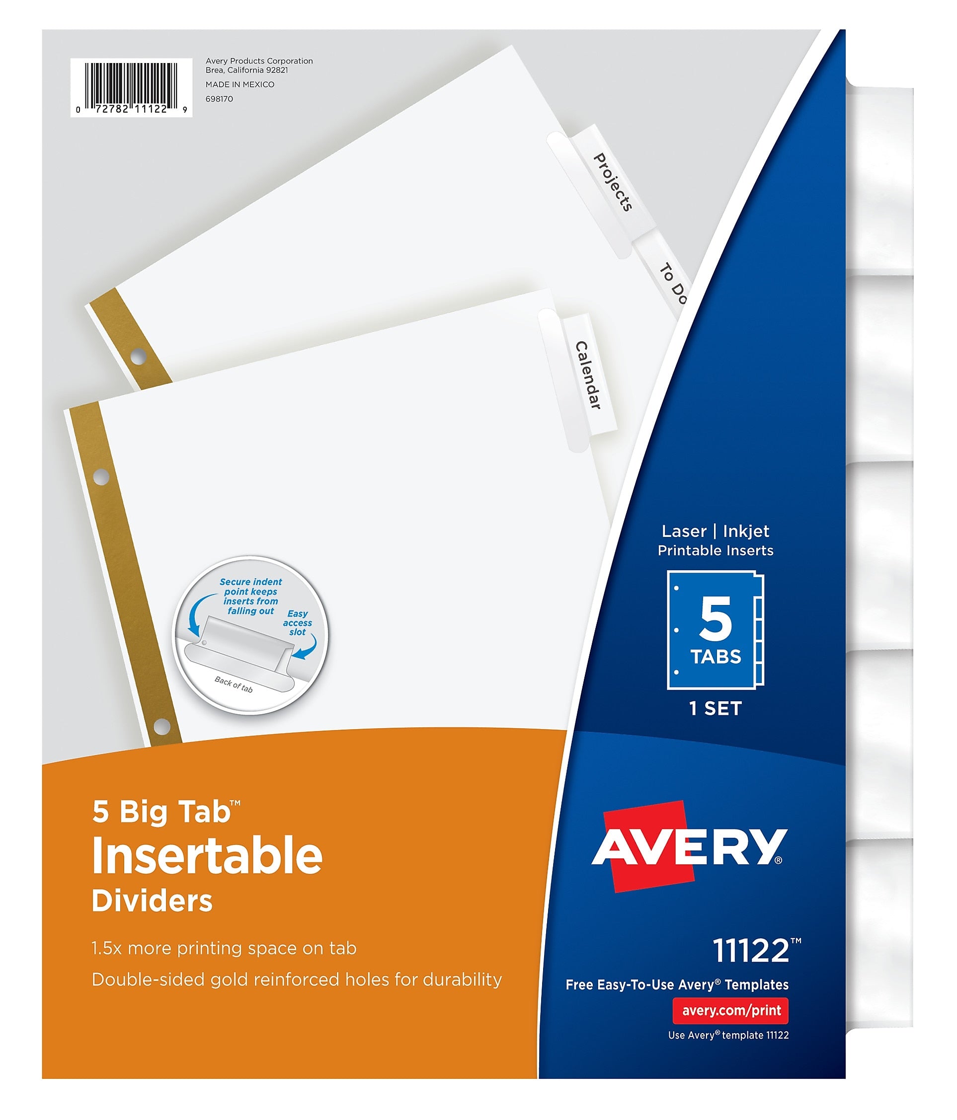 Avery Big Tab Insertable Paper Dividers, Clear 5 Tab, White (11122)