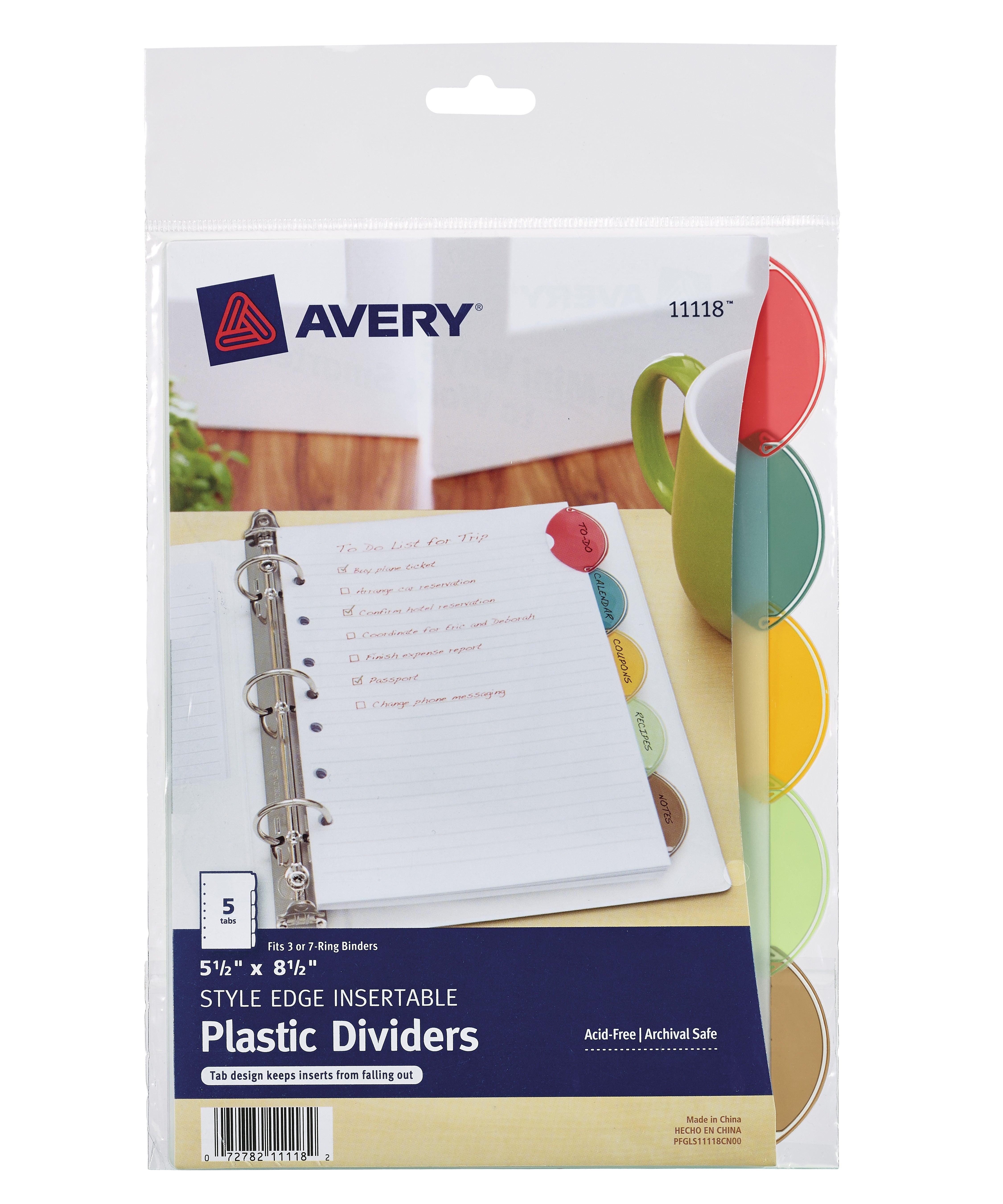 Avery Style Edge Mini Insertable Plastic Dividers, 5 Tabs, Multicolor (11118)
