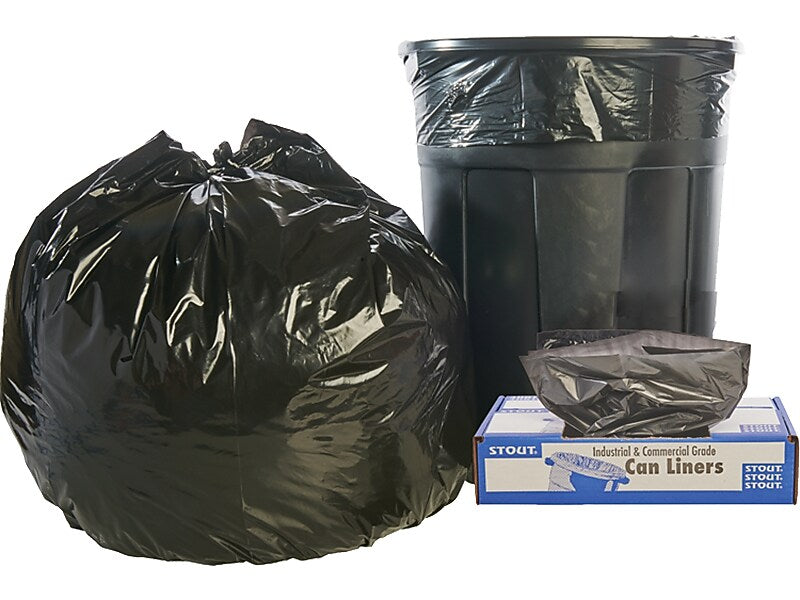 Stout 56 Gallon Industrial Trash Bag, 40" x 48", Low Density, 1.5, Brown, 100 Bags/Box (STOT4048B15)