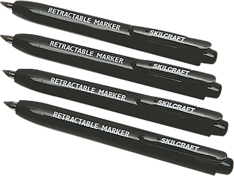AbilityOne SKILCRAFT Tank Permanent Markers, Chisel Tip, Black Ink, 4/Pack (7520-01-555-0297)