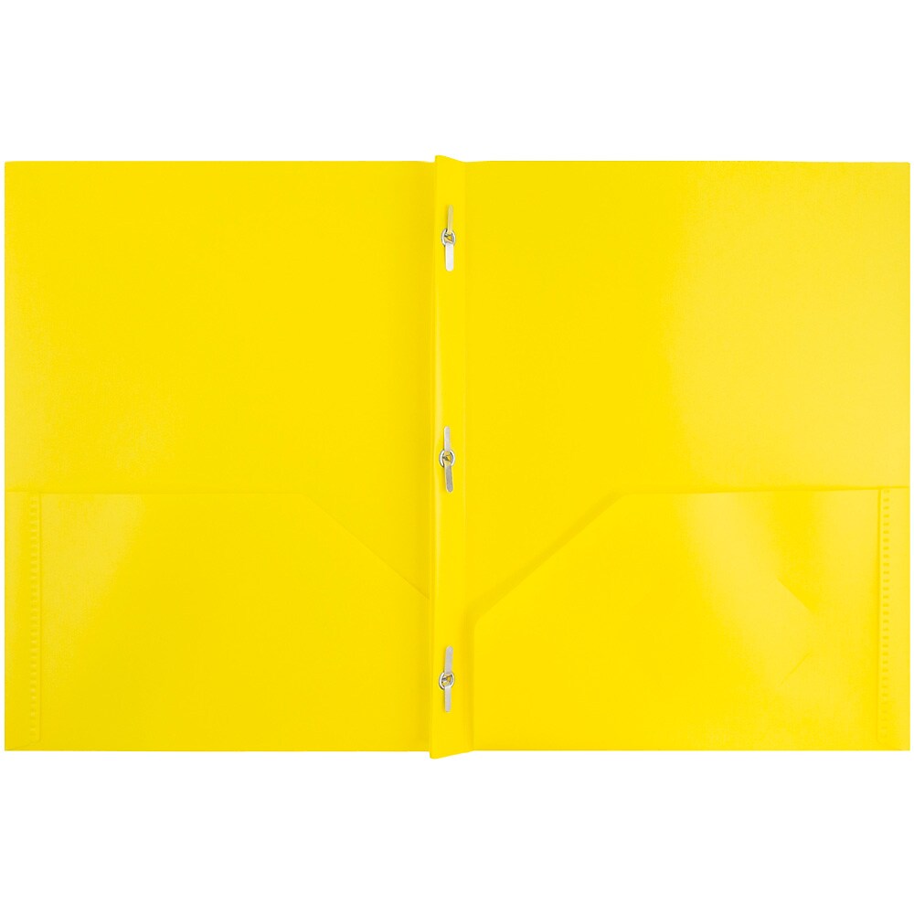 JAM Paper POP 2-Pocket Plastic Folders with Fastener, Yellow, 96/Pack (382ECYE)