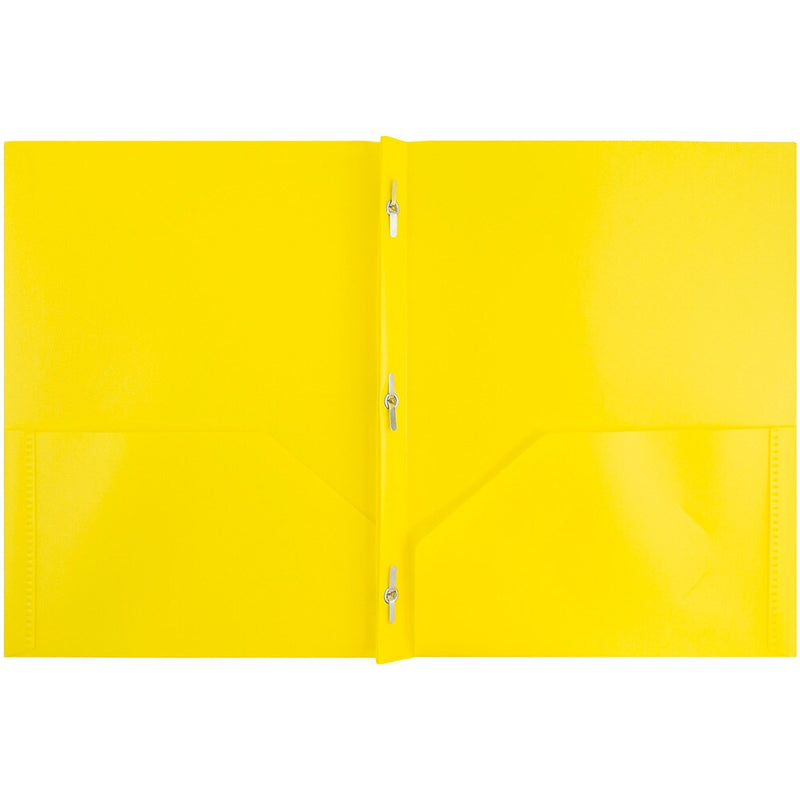 JAM Paper POP 2-Pocket Plastic Folders with Fastener, Yellow, 96/Pack (382ECYE)