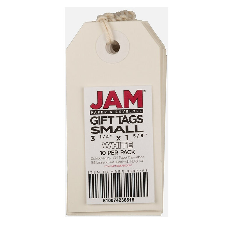 JAM Paper® Gift Tags with String, Small, 3 1/4 x 1 5/8, White, 10/pack (9197265)
