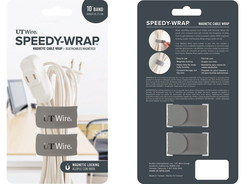 UT Wire Speedy Silicone Cable Wraps, 10", Gray, 2/Pack (UTW-SWM2-GY)