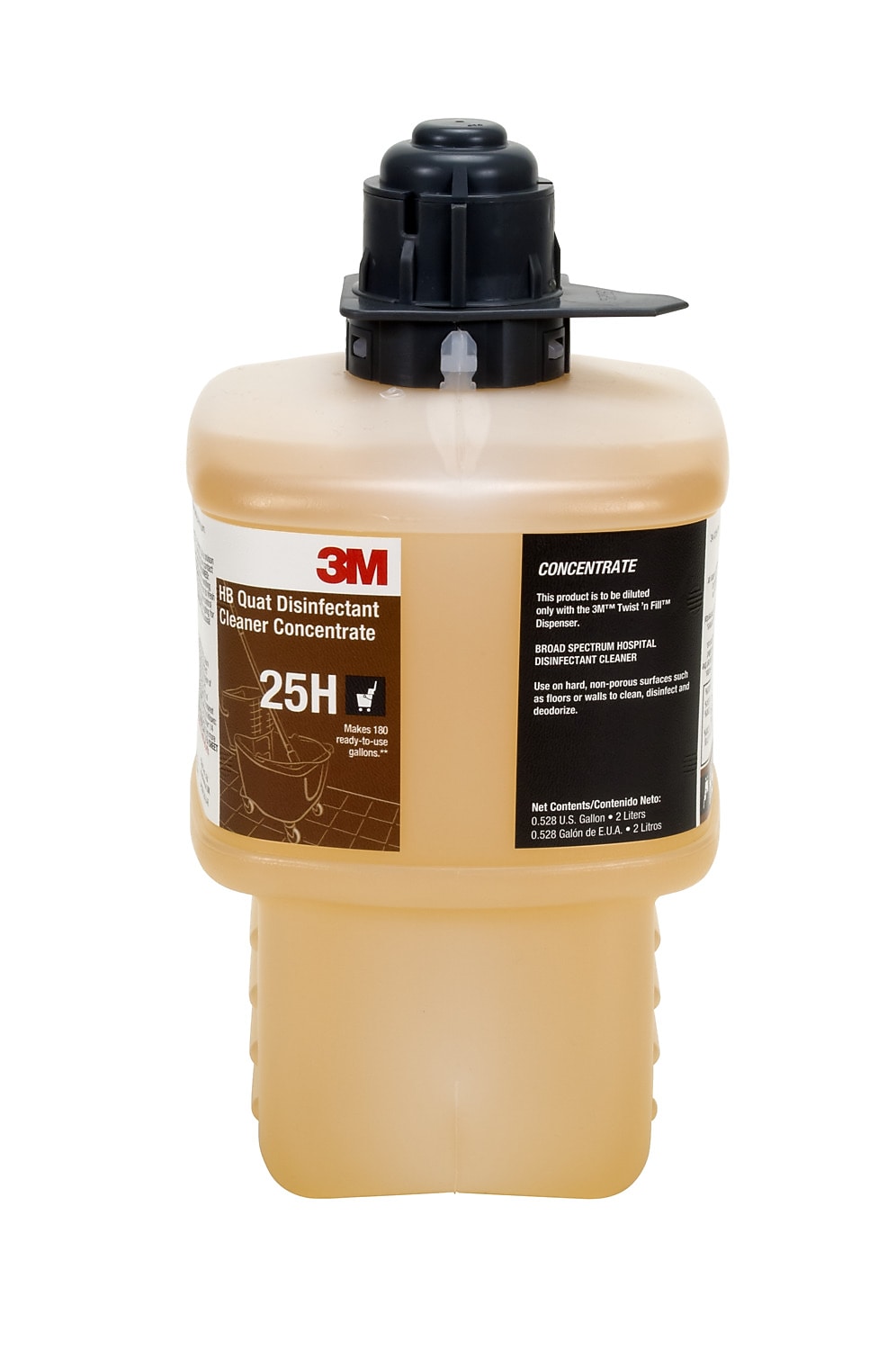 3M Twist N' Fill HB Quat Disinfectant Cleaner Concentrate 25H, Gray Cap, 2 Liter, 6/Case