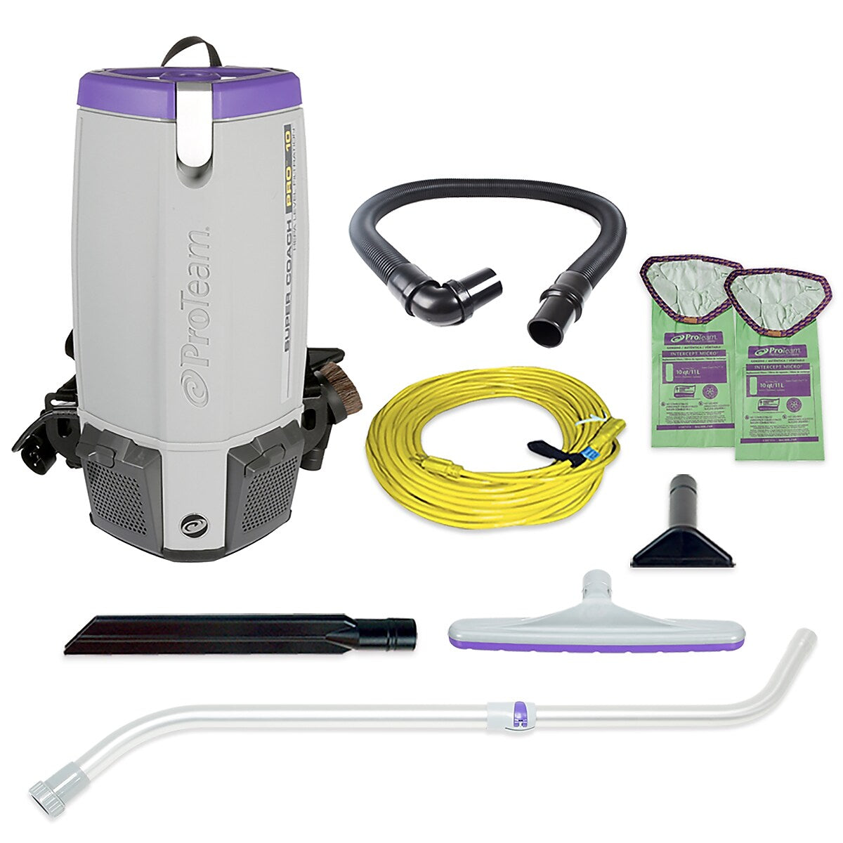 ProTeam Super Coach Pro 10 Backpack Vacuum w/Telescoping Wand, Gray/Purple (107303)
