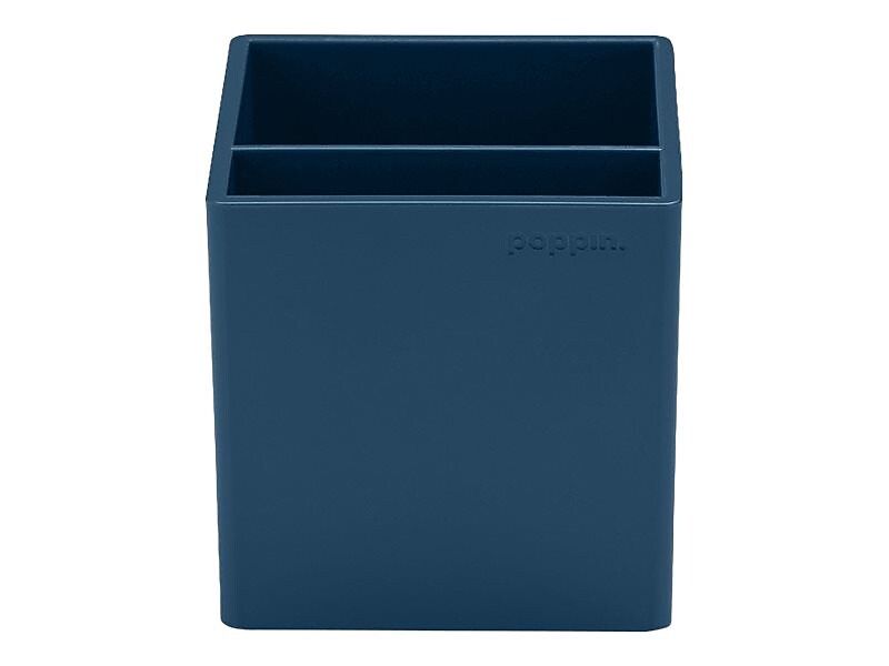 Poppin 2 Compartment Plastic Pen Cup, Slate Blue (105970)