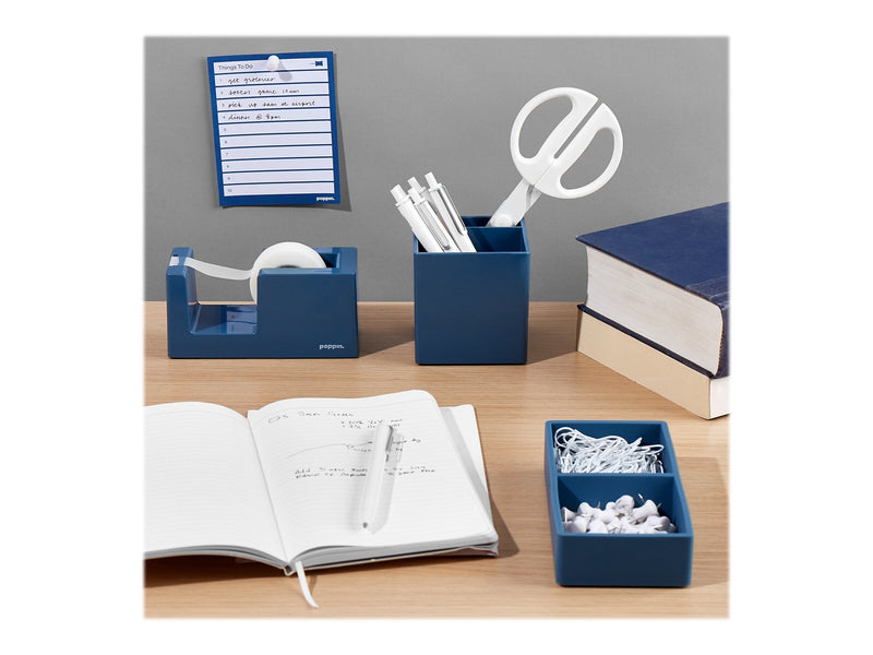 Poppin 2 Compartment Plastic Pen Cup, Slate Blue (105970)